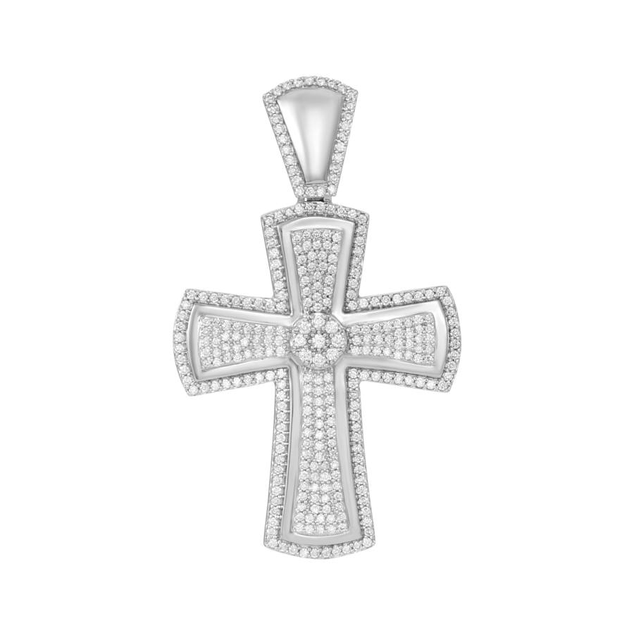 14K White Gold Pave Diamond Cross Pendant
