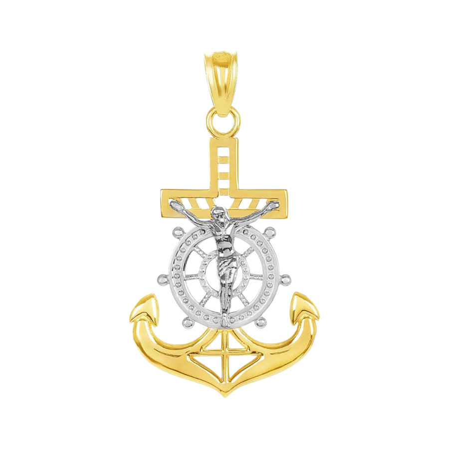 14K Gold Two-Tone 24mm Anchor Crucifix