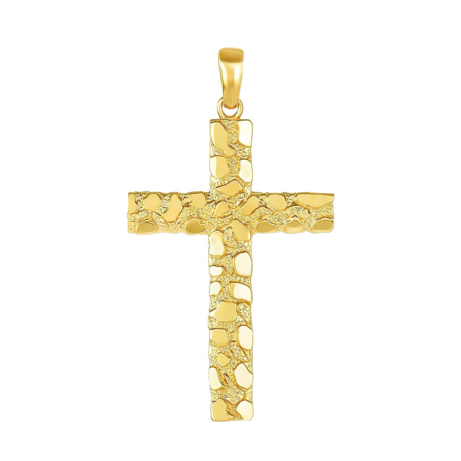 14k gold nugget pattern cross men's jewelry