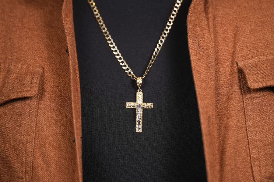 14K Gold Two-Tone Gold Nugget Crucifix