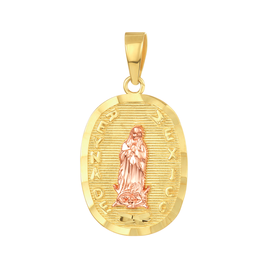 14K Two Tone Gold Lady of Guadalupe Reyna De Mexico Medal