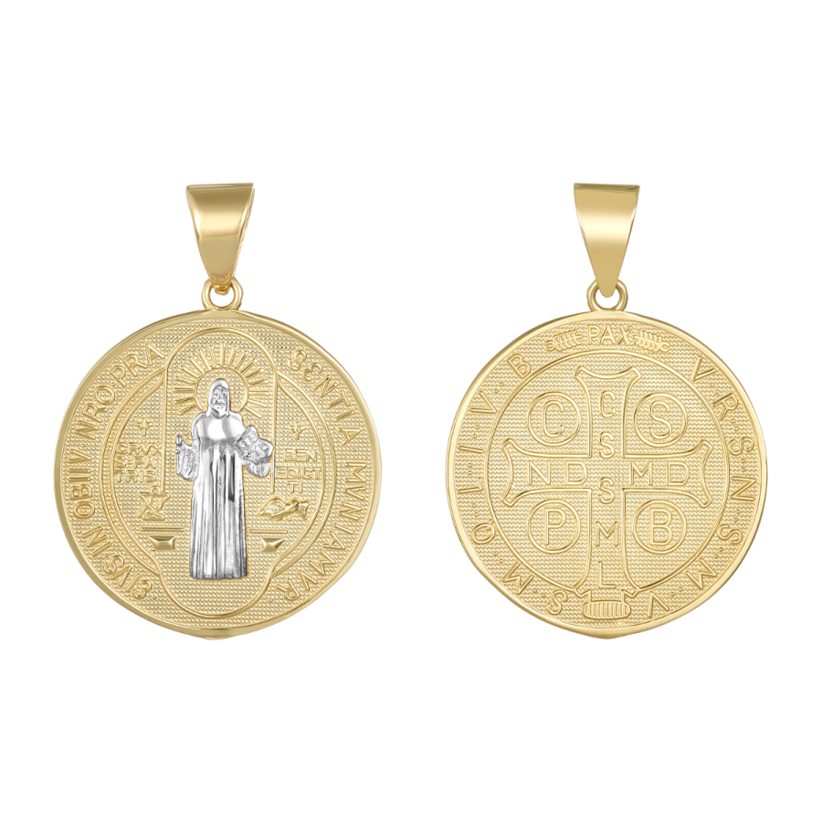 14K Two Tone Gold Benedict Round Medal