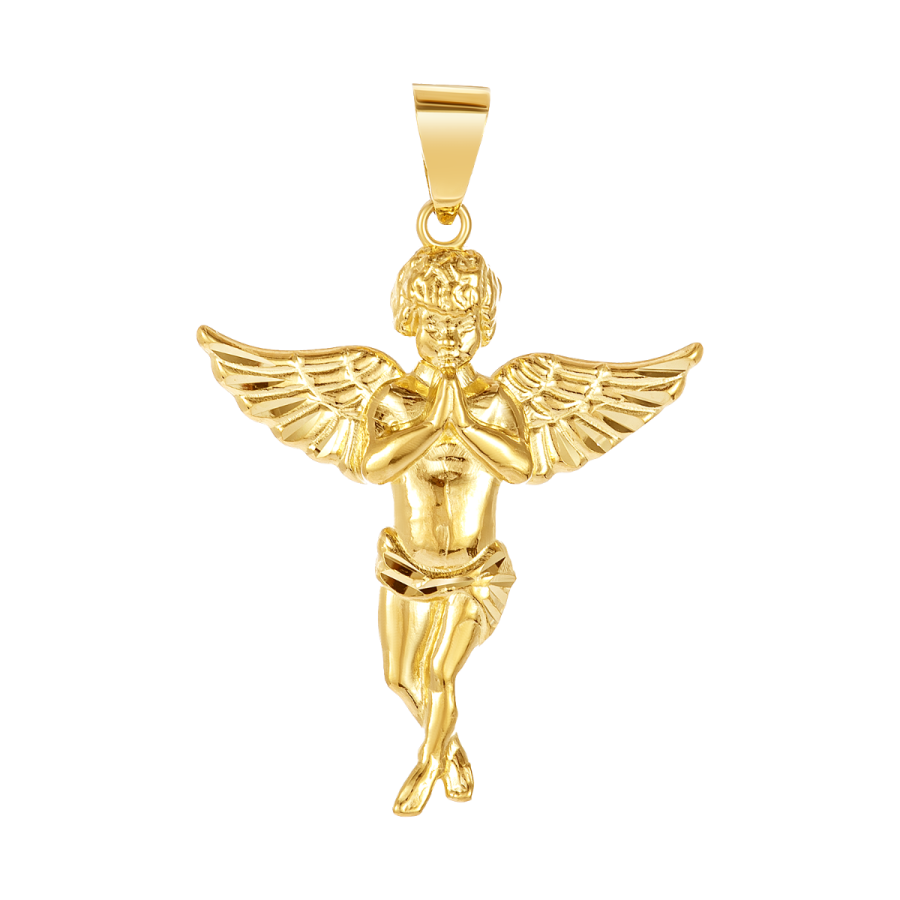 14K Yellow Gold Angel Praying Hands Pendant Charm