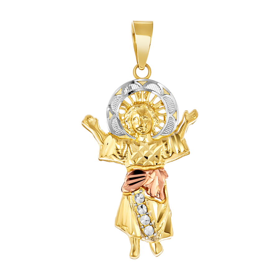 Buy Tri-Color 14K Gold Divino Niño Pendant | Don Roberto Jewelers