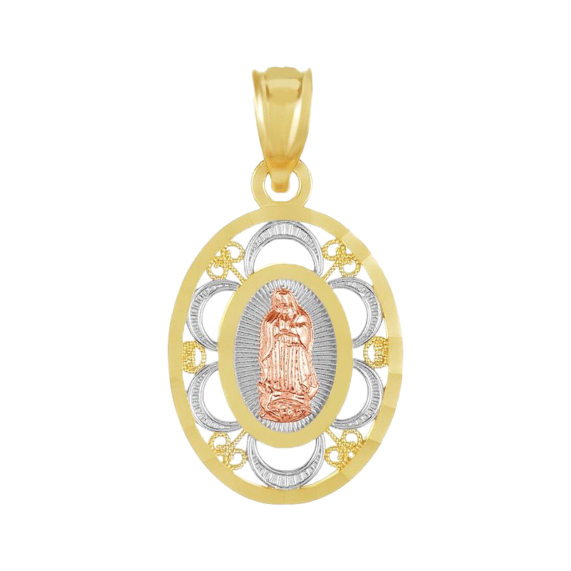 Shop 14K Gold Tri-Color Oval Filigree Our Lady of Guadalupe Medal