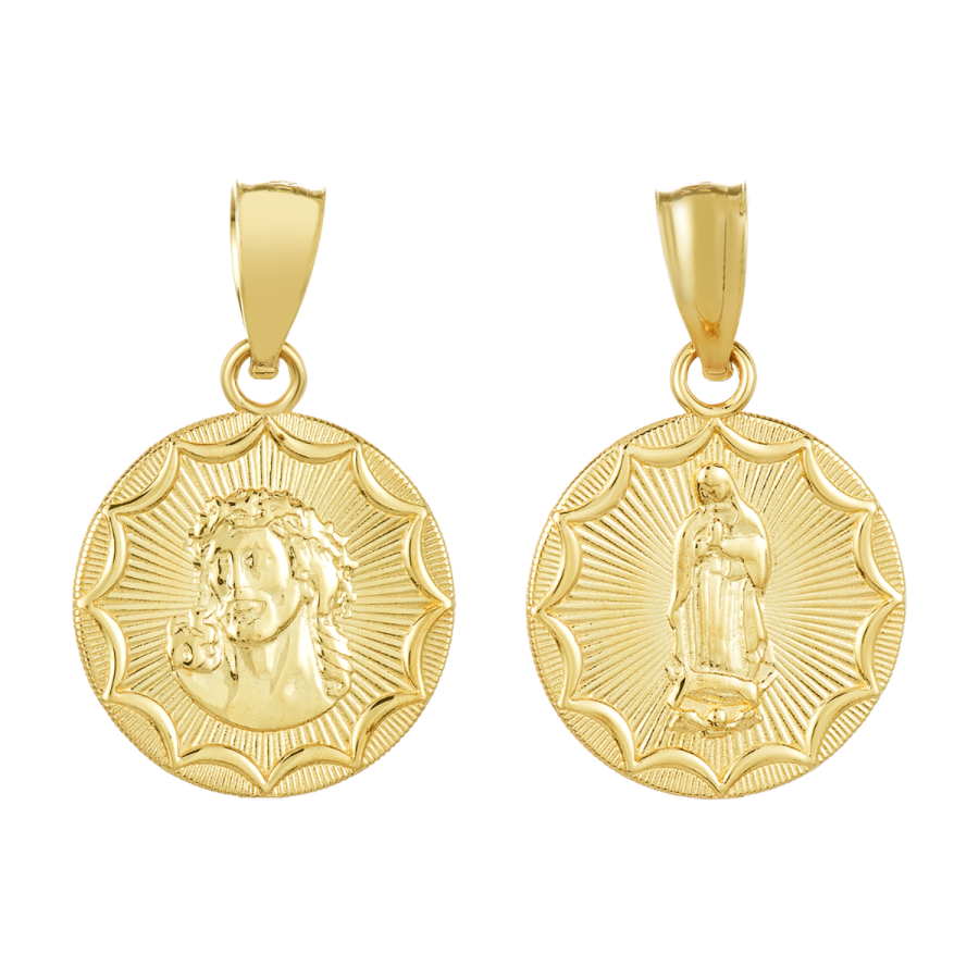 14K Yellow Gold Guadalupe and Christ Reversible Medal