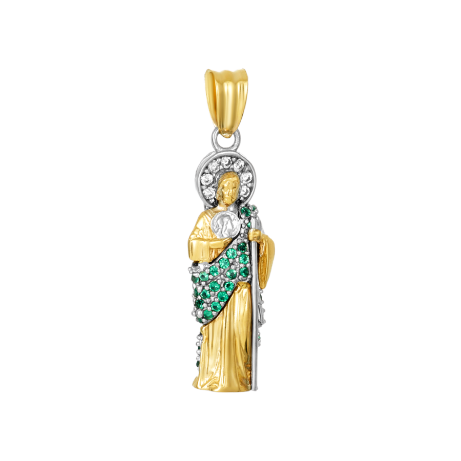14K Gold Two Tone 20mm St. Jude 3D Green Medal