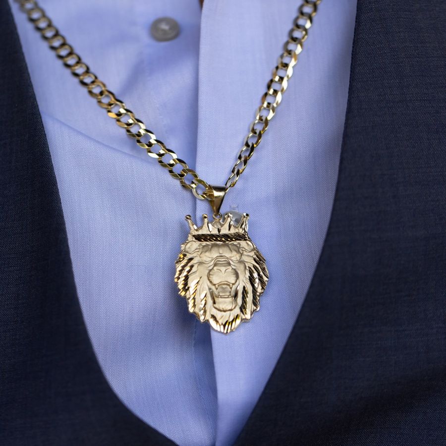 Buy 14K Yellow Gold Diamond Cut Lion and Crown Pendant Don