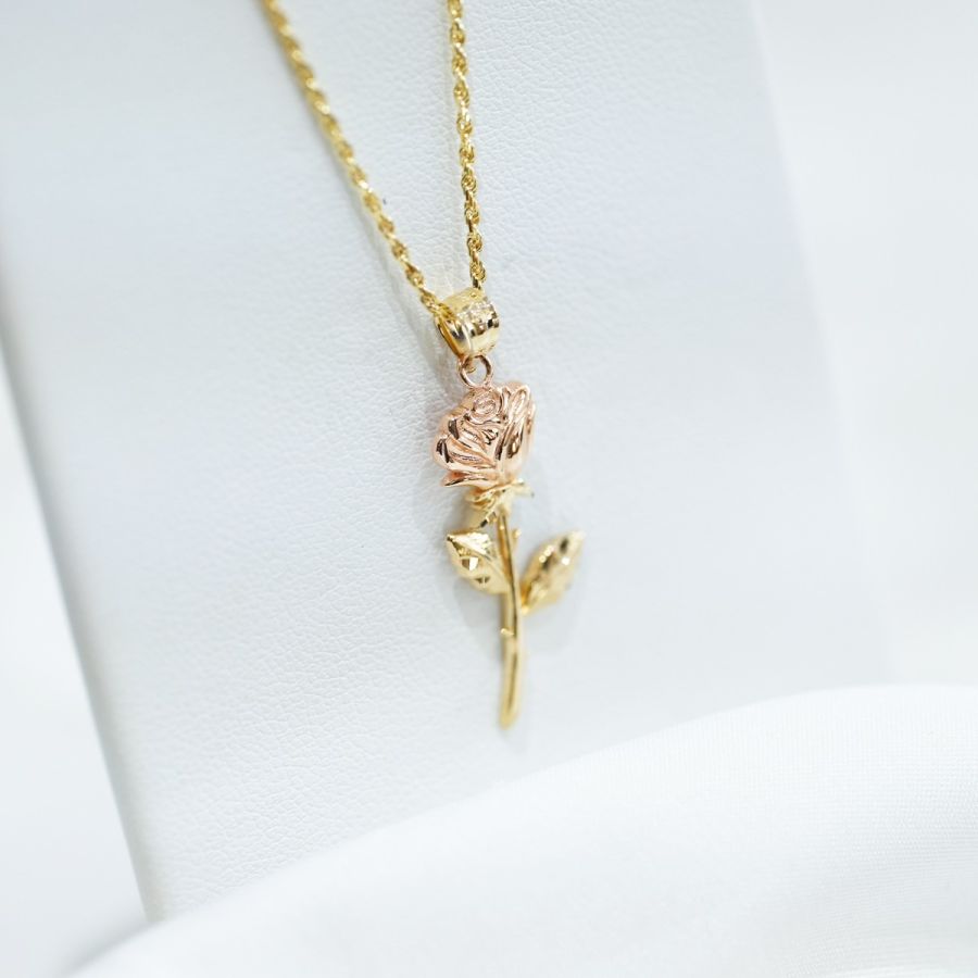 14K Two Tone Gold Rose Pendant