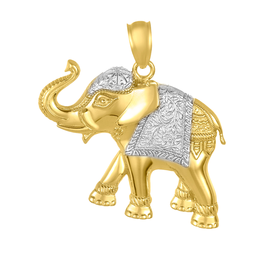 14K Gold Two Tone Elephant Charm Pendant