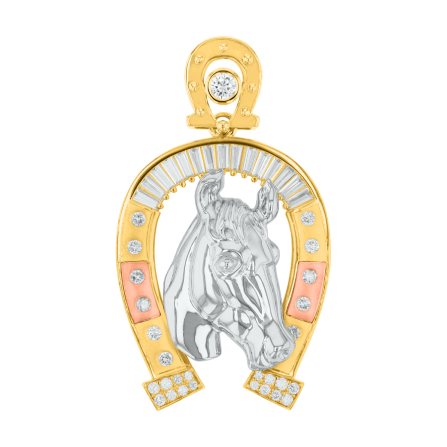 14K Gold Tri Color Horseshoe with Cubic Zirconia Pendant
