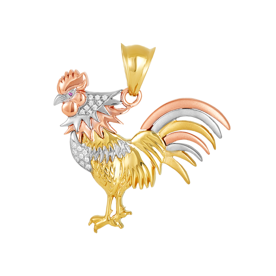 その他 Daum Crystal Gold Rooster 02692 Buy 14K Tri Color Rooster Pendant 40mm with Pink Gem Eye | Don