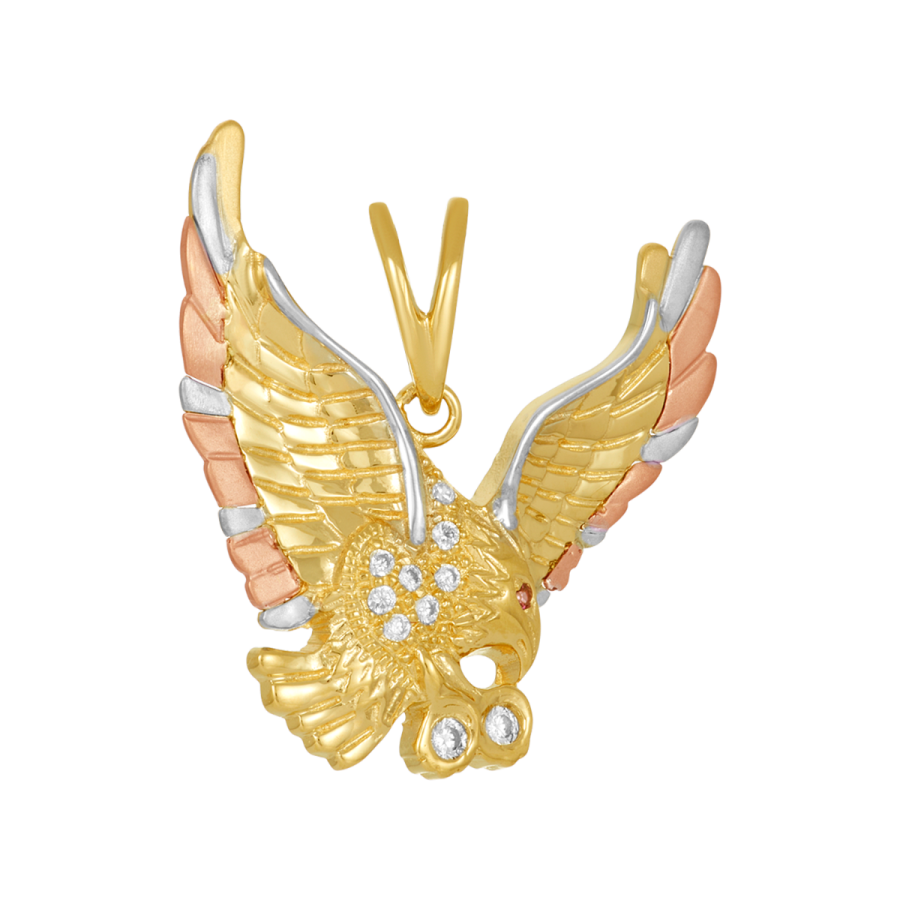 14K Tri Color Gold 29mm Eagle Pendant