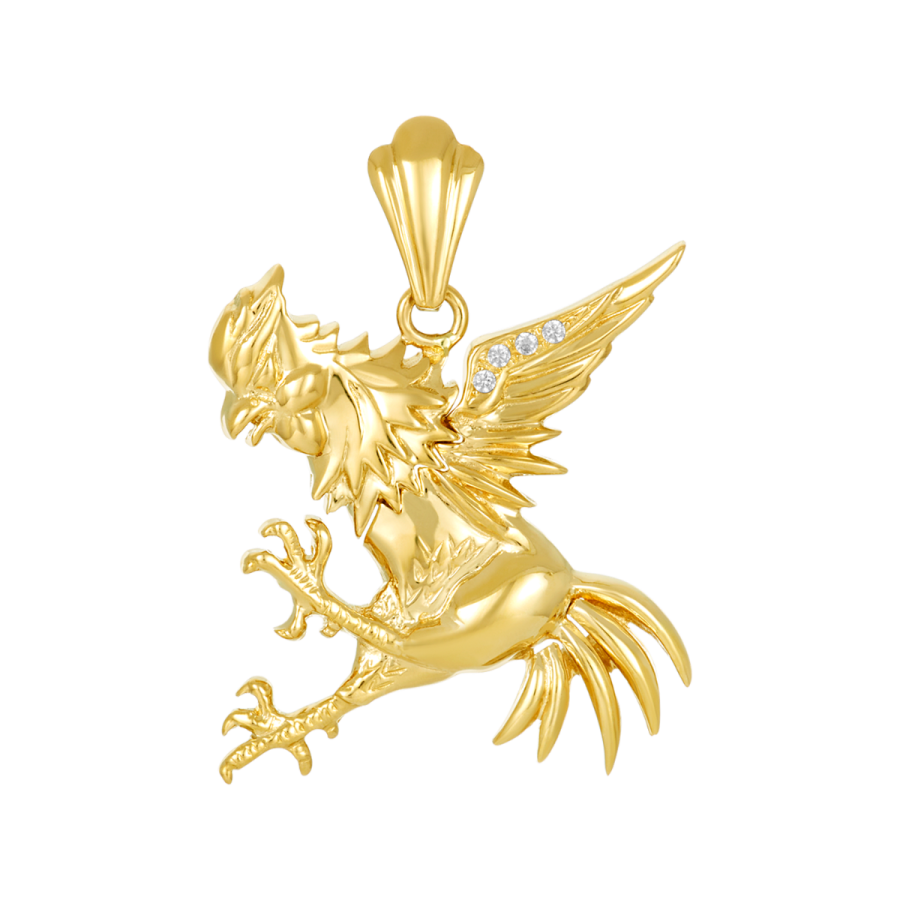 Buy 14K Gold Rooster Charm Pendant 27mm CZ Wing Design | Don