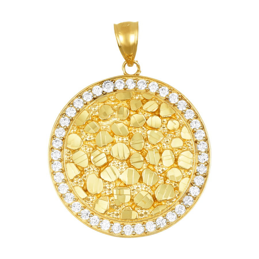 14K Yellow Gold Round Nugget Cubic Zirconia Pendant