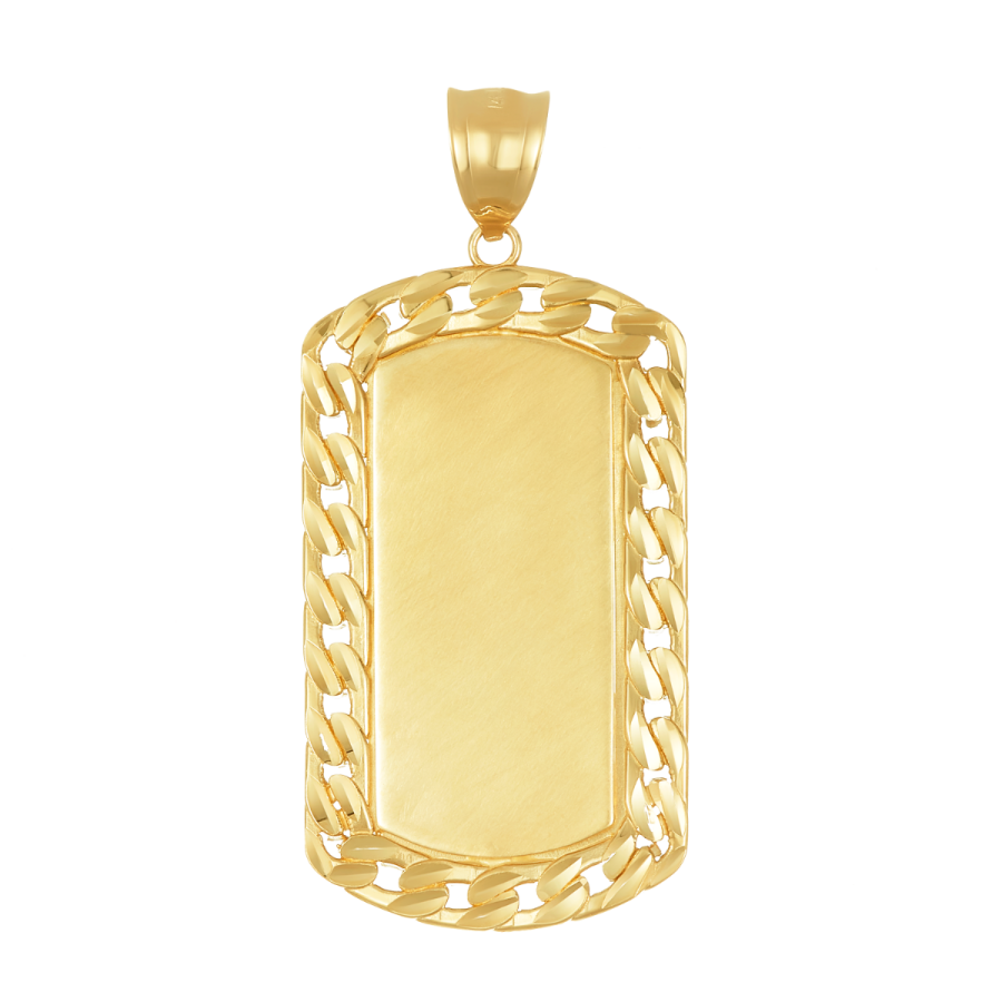 14K Yellow Gold Dog Tag Link Border Pendant