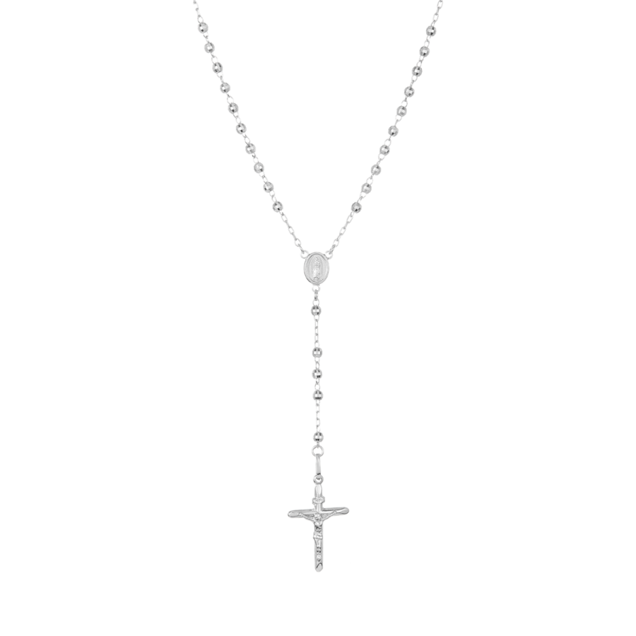 14K White Gold 3mm Diamond Cut Rosary