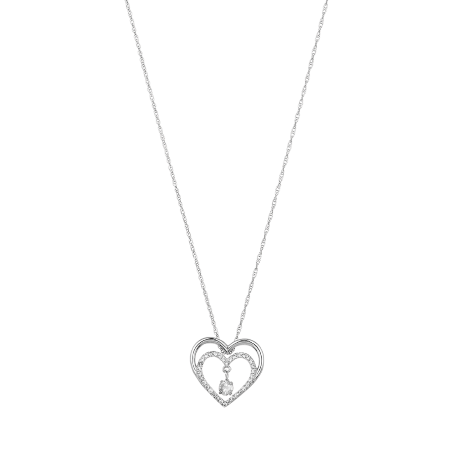 14K White Gold Heart Swinging Diamond Necklace