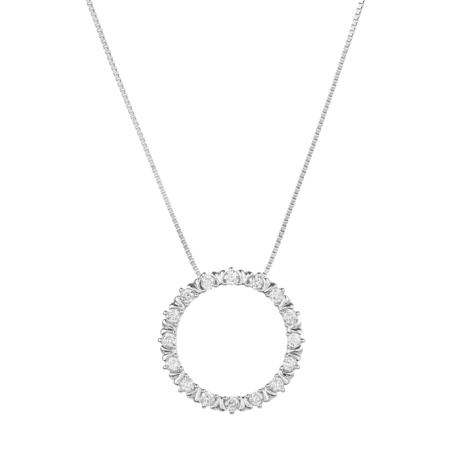 14K White Gold Diamond Circle Pendant