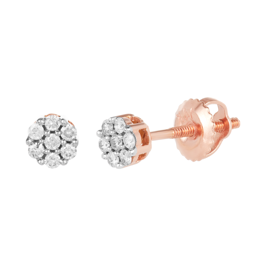 14K Rose Gold Mini Flower Diamond Earrings