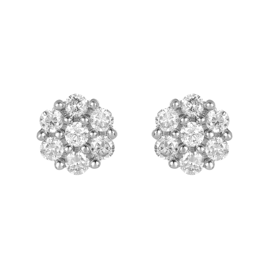 14K White Gold Flower Design Diamond Earrings