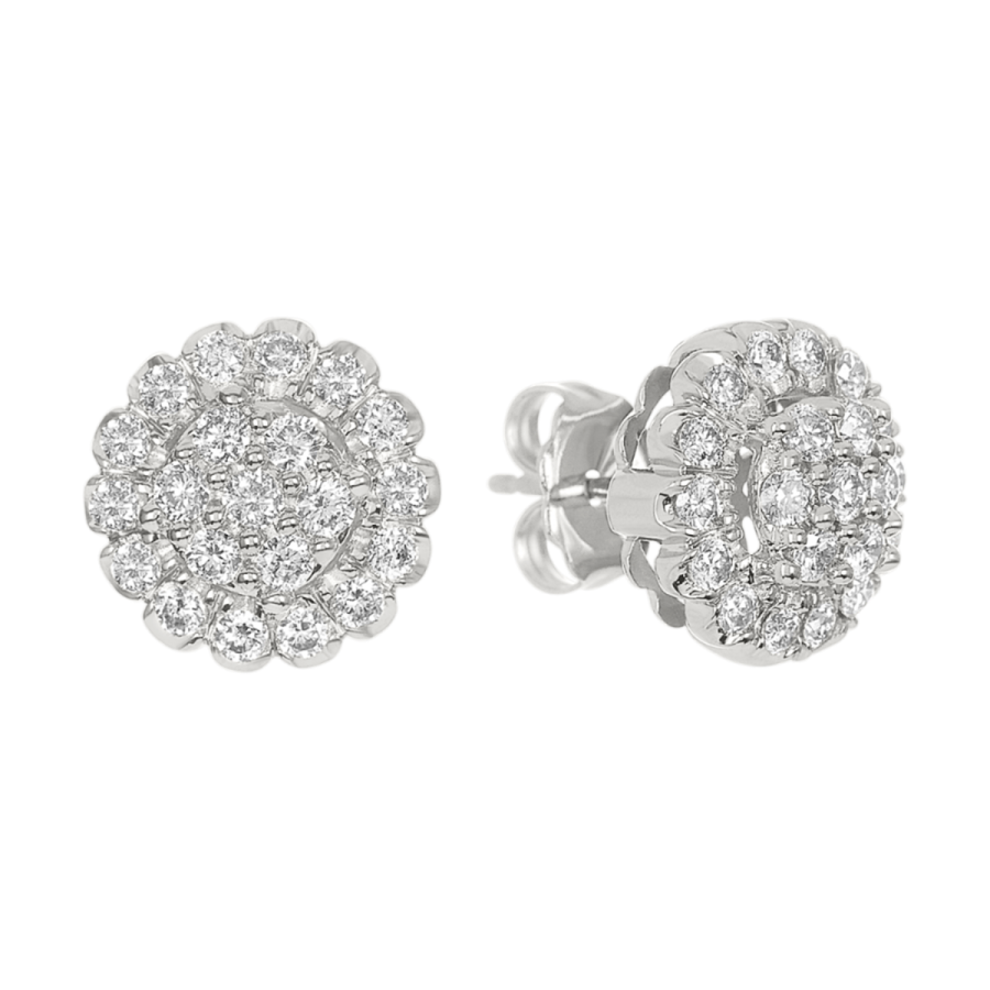 14K White Gold Round Cluster Diamond Studs