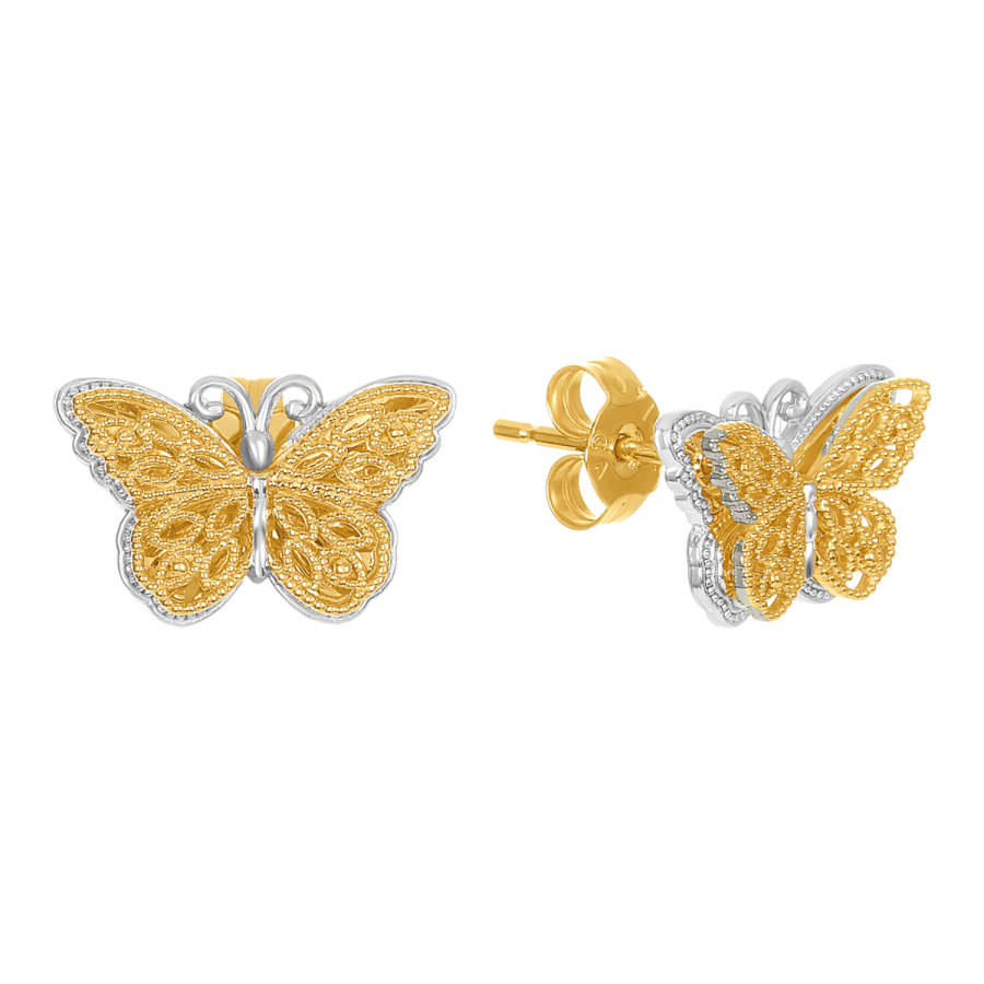 14K Two Tone Gold Butterfly Earring Studs