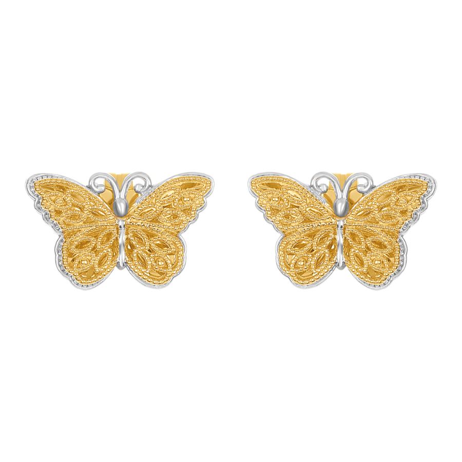 14K Two Tone Gold Butterfly Earring Studs