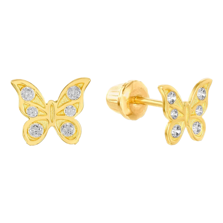 14K Yellow Gold Cubic Zirconia Butterfly Children's Earrings