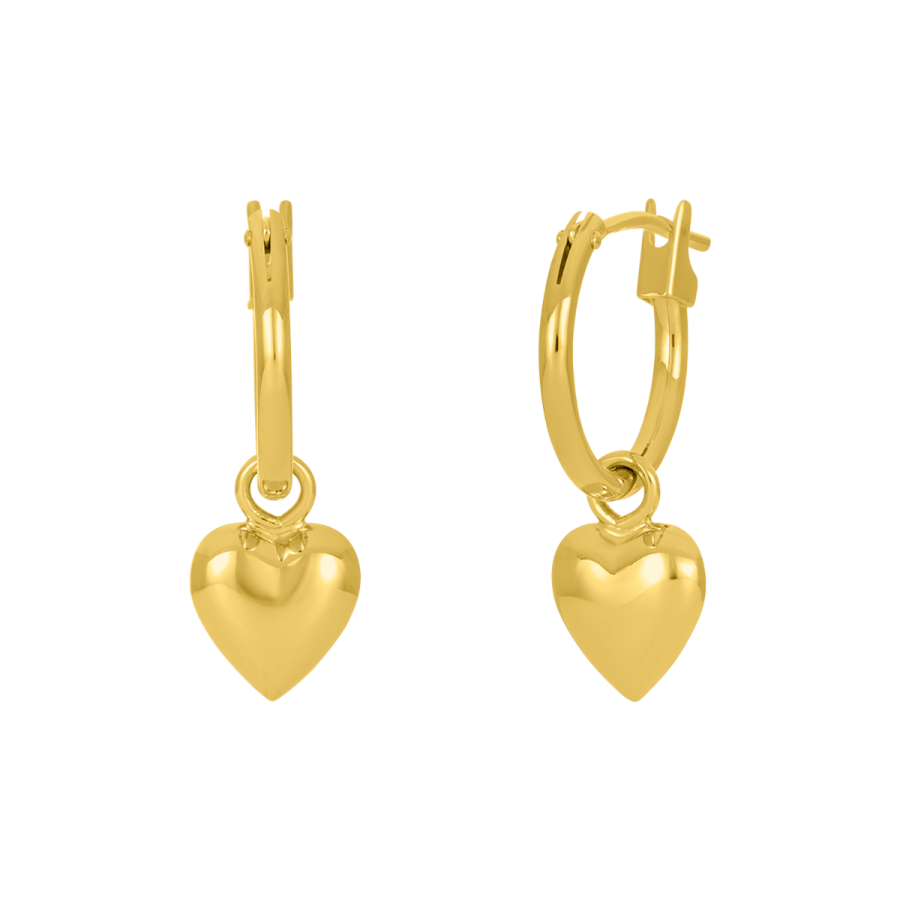 14K Yellow Gold Hoop and Dangle Heart Children's Earrings