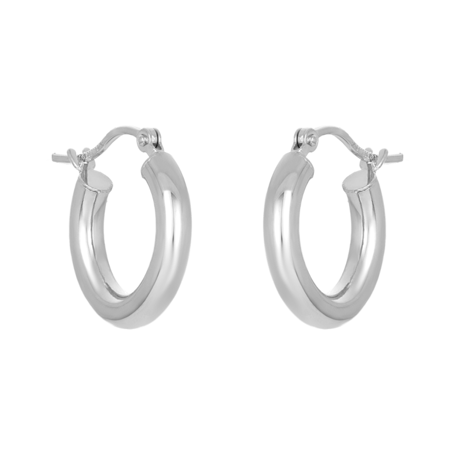 Hoop Earrings 14K White Gold High Polished Tube