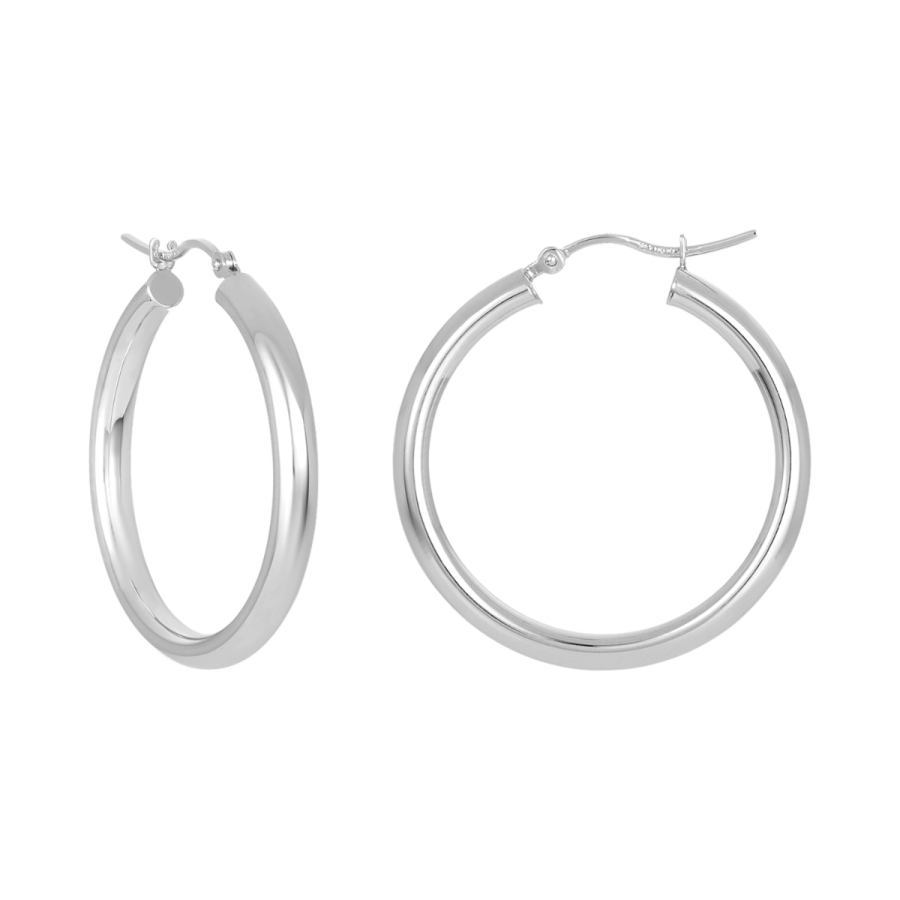 Hoop Earrings 14K White Gold High Polished Tube