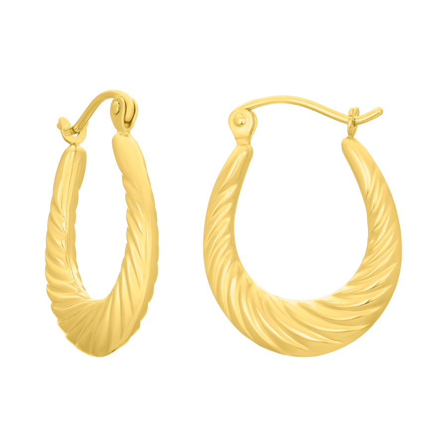 Women's Shrimp Hoop Earrings 14K Yellow Gold 17mm