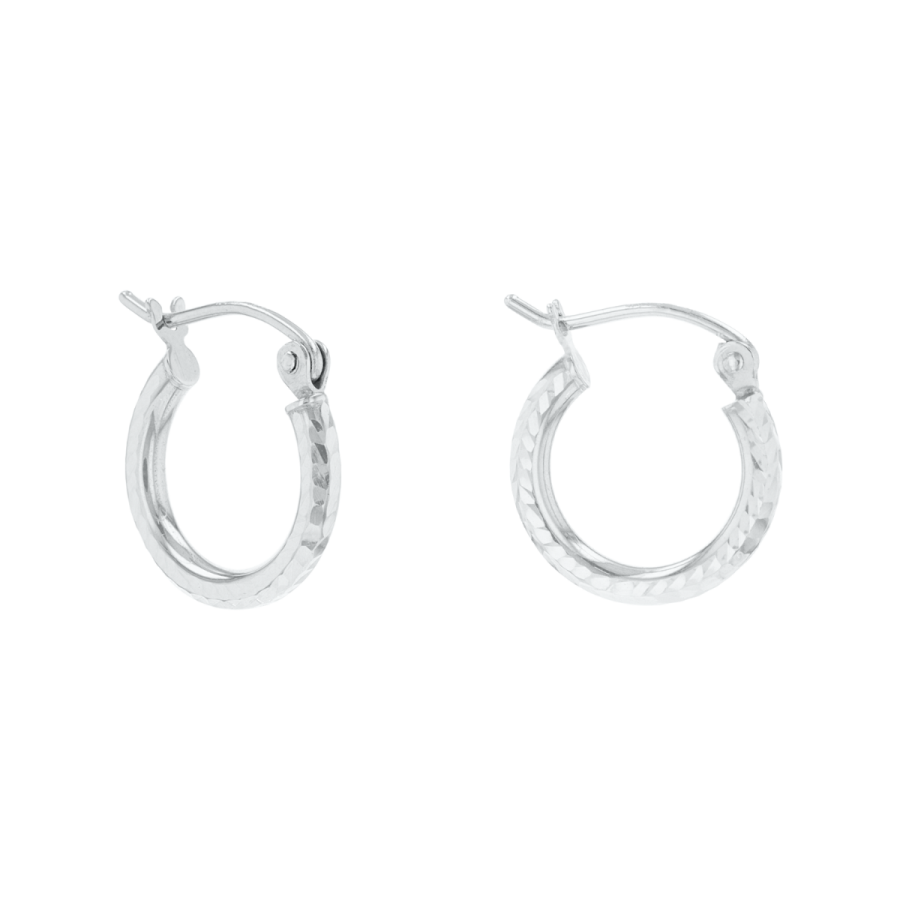 Hoop Earrings 14K White Gold 13mm Diamond Cut | Don Roberto Jewelers
