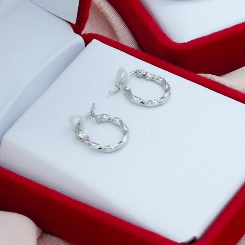 Hoop Earrings 14K White Gold 12mm Twist Tube | Don Roberto Jewelers