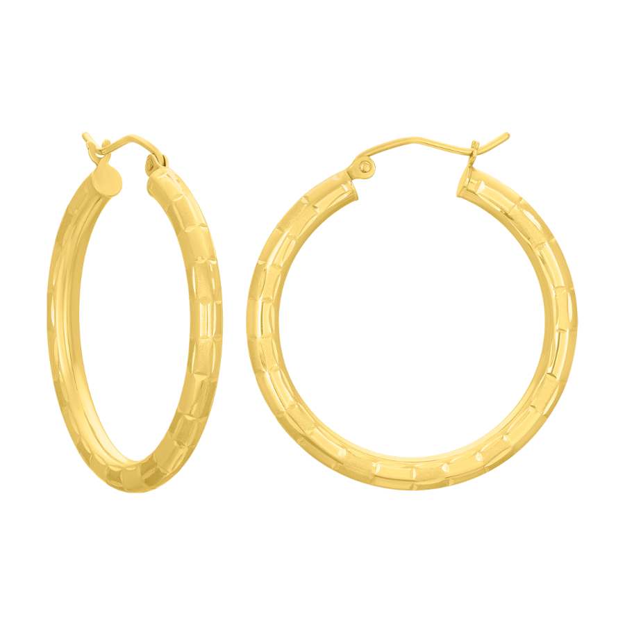 women's hoop earrings textured yellow gold