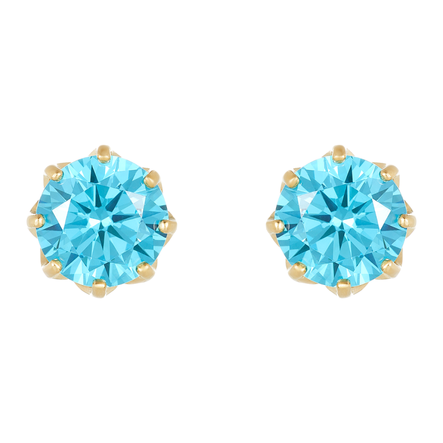 eRiNGo　0226 14K Yellow Gold Blue Zirconia Crown Basket Stud Earrings