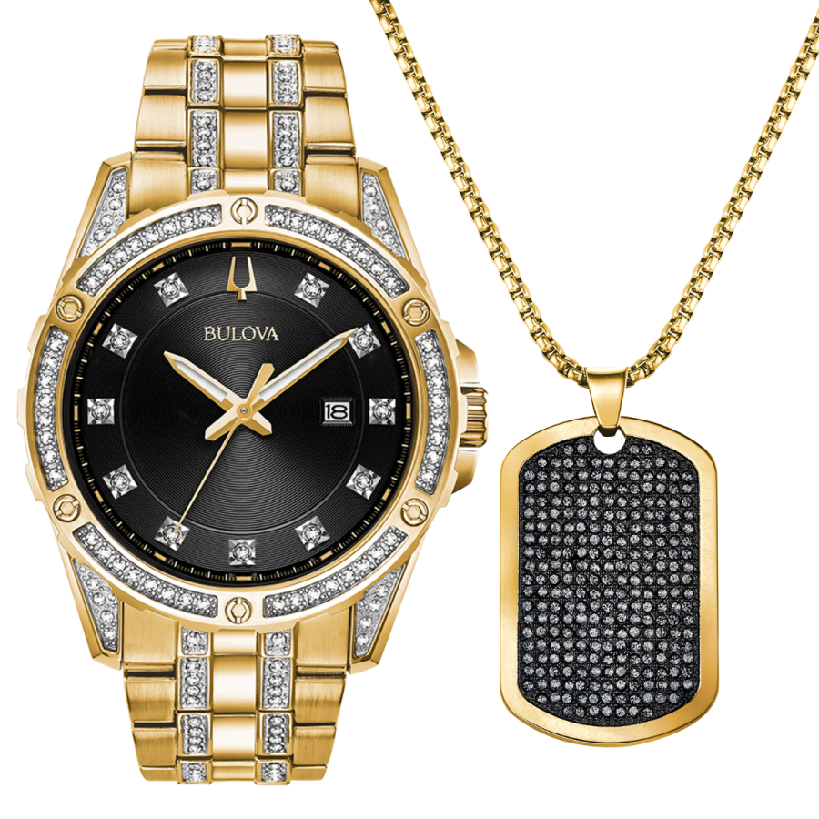 Bulova Crystal Watch and Dog Tag Set - 98K107