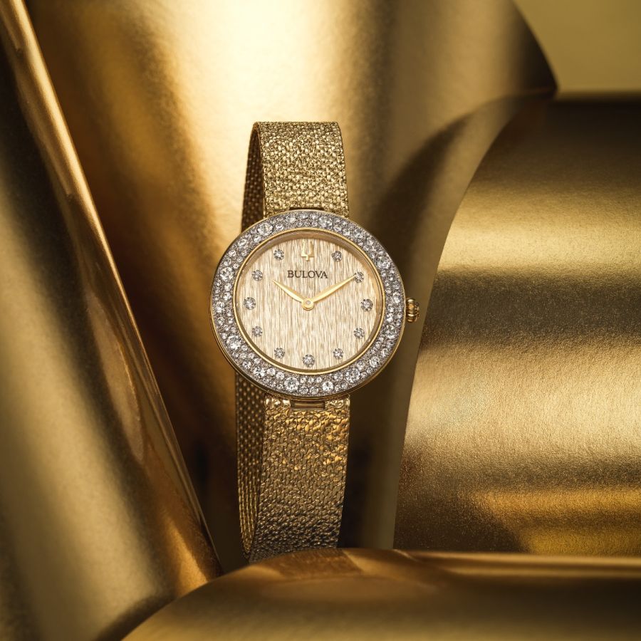 Bulova Crystal Gold Tone Mesh Strap Women's Watch - 98L321