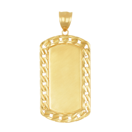Buy 14K Gold Dog Tag Link Border Engravable Pendant 42mm | Don