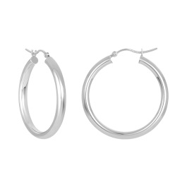 Hoop Earrings 14K White Gold High Polished Tube
