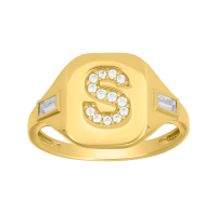 Women's Initial Ring 14K Yellow Gold 'S' CZ Signet