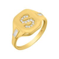 Women's Initial Ring 14K Yellow Gold 'S' CZ Signet