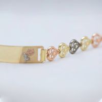 14k Gold Tri Color Heart Link ID Bracelet
