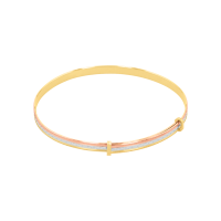 14K Gold Tri Colored Diamond Cut Adjustable Bangle Bracelet