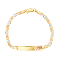 14K Tri Color Heart Link with Heart Charm Baby ID Bracelet