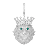 Silver CZ Lion with Crown Emerald Pendant