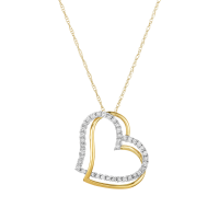 14K Gold Two Tone Double Heart Diamond Pendant Necklace