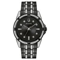 Bulova Crystal Black Watch and ID Bracelet Set - 98K109