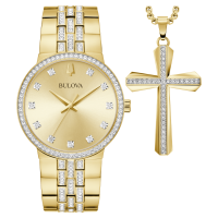 日本に with Watch Men's Crystal Tone Gold Set Box Bulova Cross 98K113 - 時計